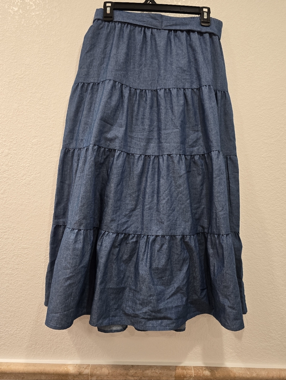 Alice Blue floral embroidered tiered maxi skirt Blue White L - Picture 3 of 5